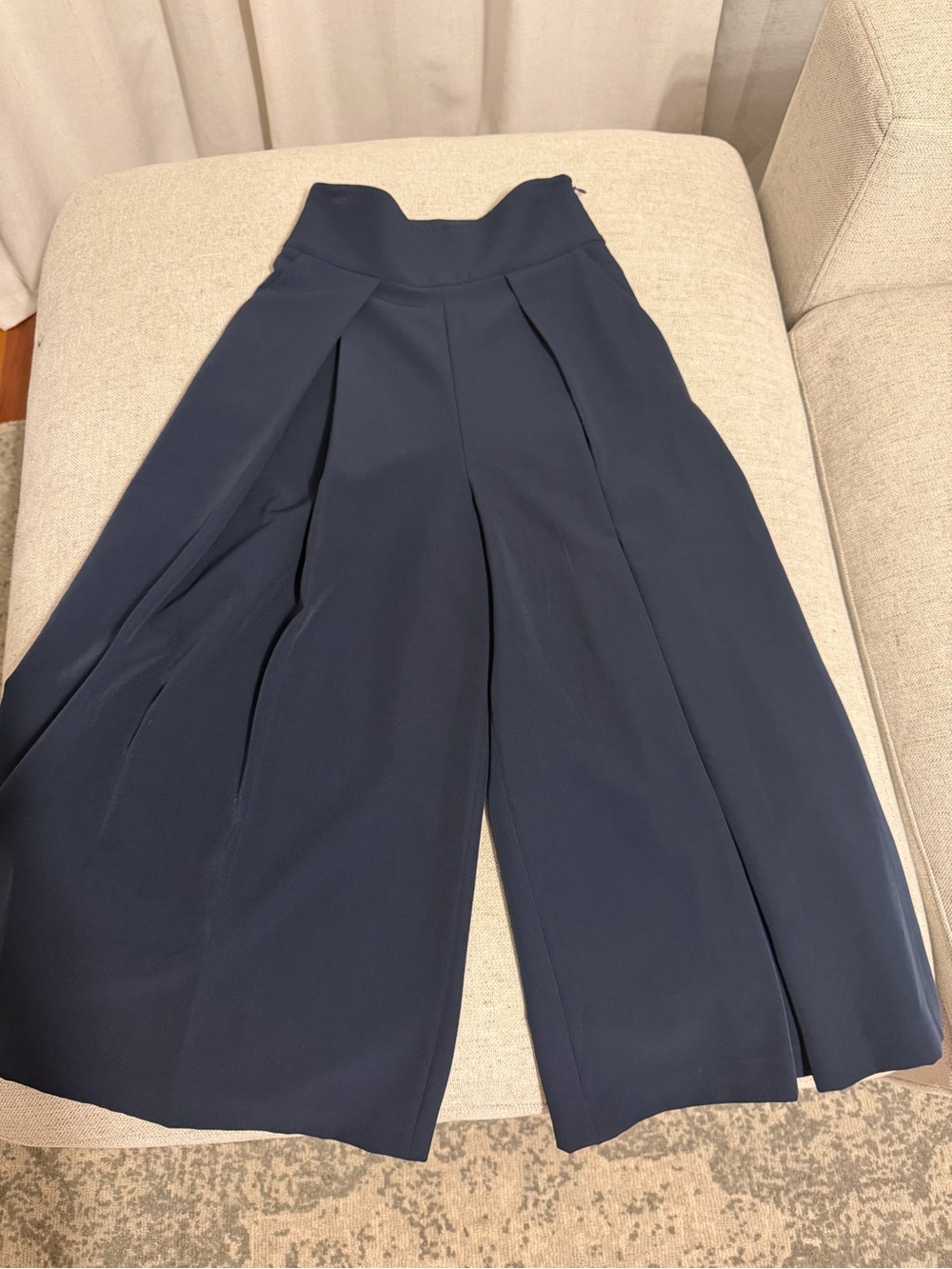 Milly Navy High-Waist Wide-Leg Cropped Pants